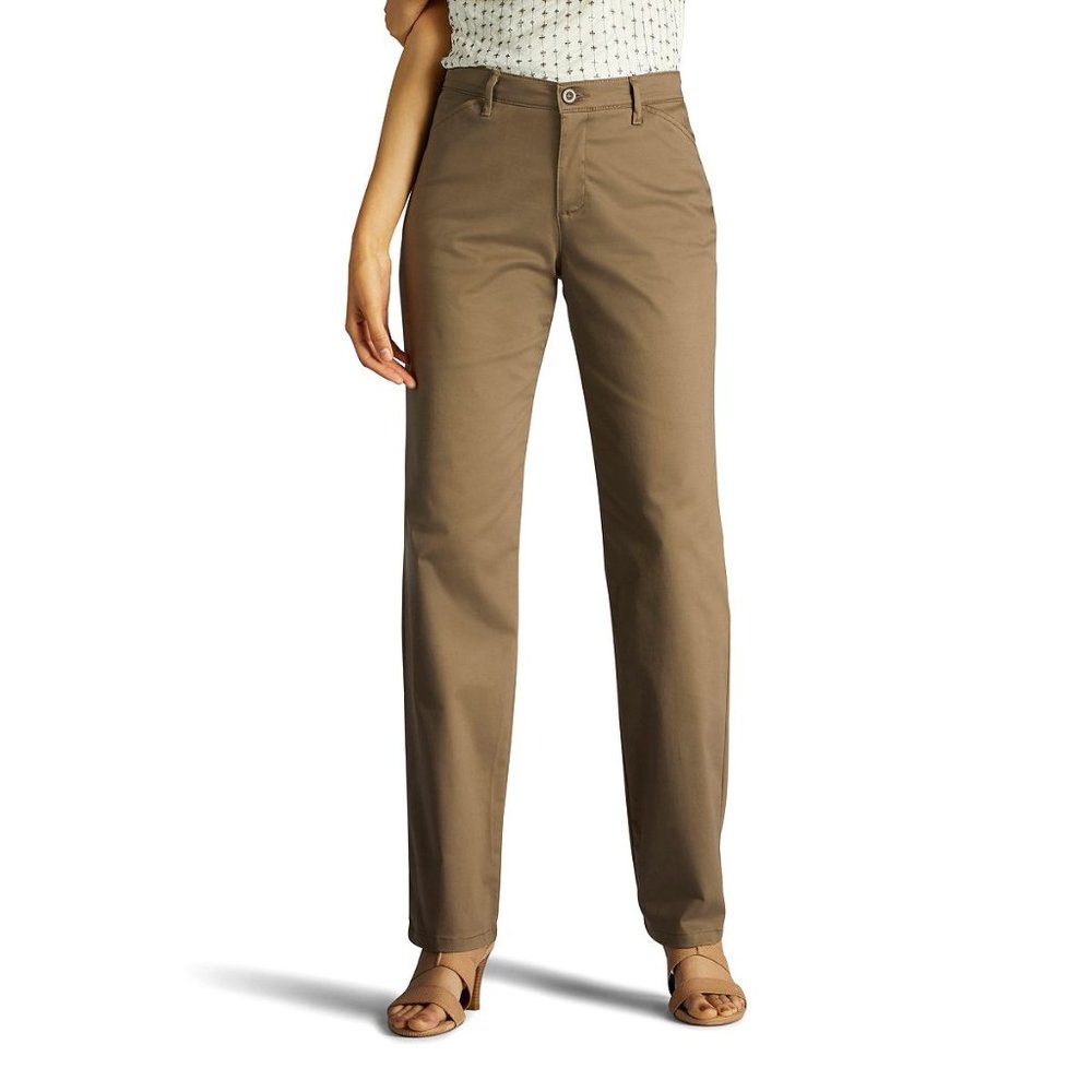 Women's Lee Relaxed Fit Straight-Leg Mid Rise Twill Pants, Size 14, Deep Green